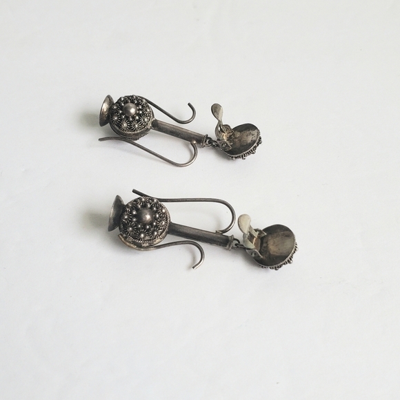 Vintage Teapot Earrings Middle Eastern Turkish Ornate Silver Tone Clip-On - Picture 3 of 5